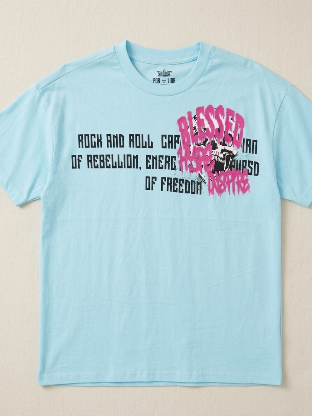Massive Blessed Hype Inspire Light Blue Graphic Tee with Pink Embroider